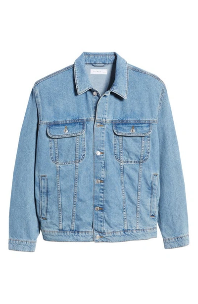 Topman Oversized Denim Jacket In Blue In Mid Blue