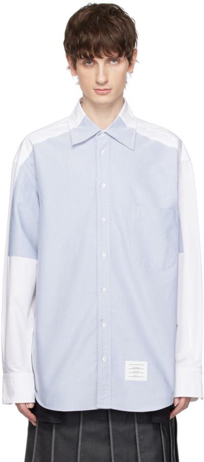 Shop Thom Browne Blue & White Paneled Shirt In 100 White