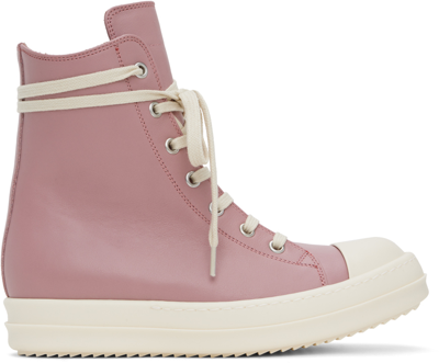 Shop Rick Owens Pink High Sneakers In 6311 Dusty Pink/milk