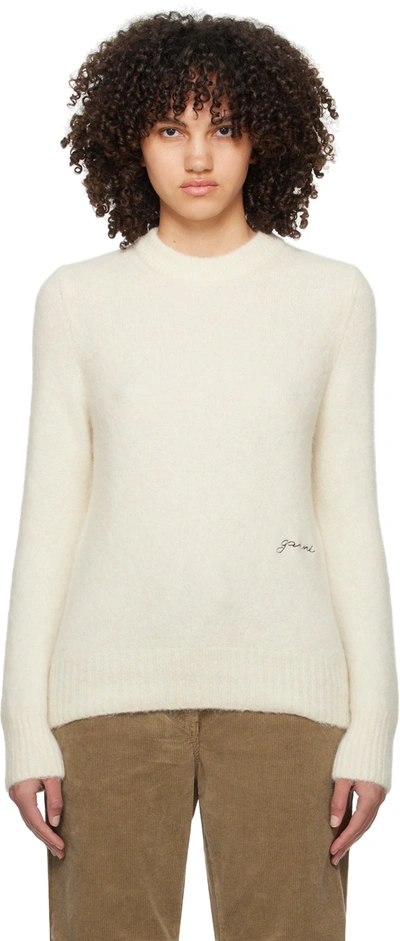 Shop Ganni Off-white Brushed Sweater In 135 Egret