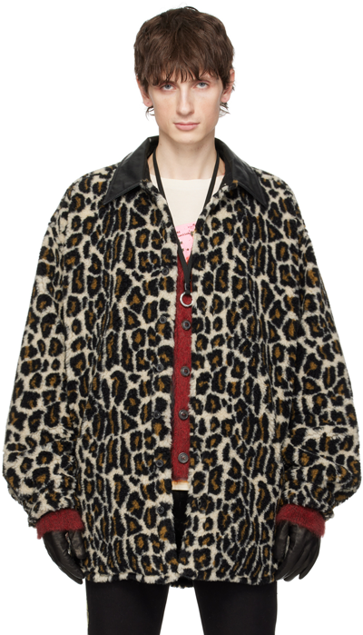 Shop Maison Margiela Black & Beige Leopard Print Jacket In 001s Animalier
