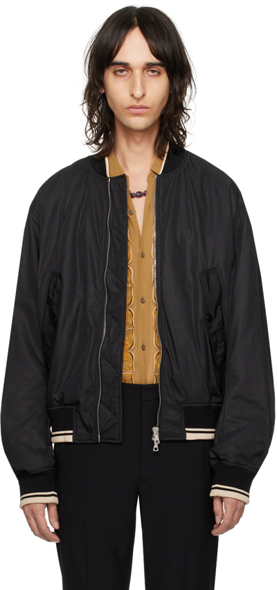 Shop Dries Van Noten Black Zip Bomber Jacket In Black (900)