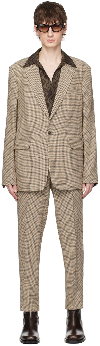 Shop Dries Van Noten Tan Houndstooth Suit In 102 Camel