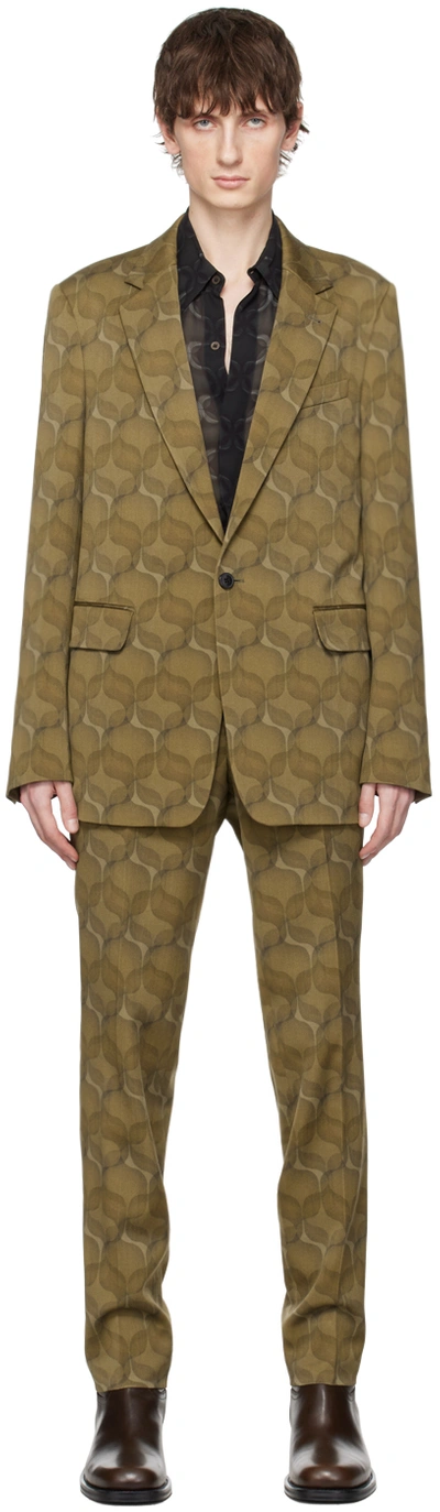 Shop Dries Van Noten Khaki Graphic Suit In 703 Brown