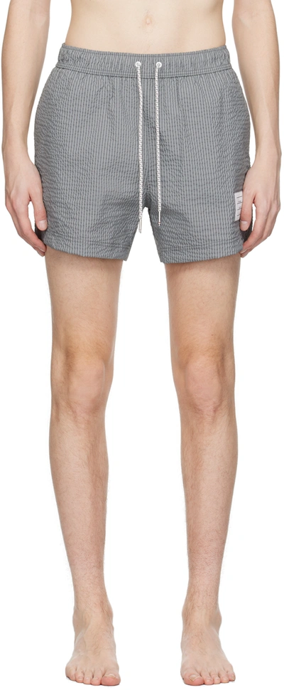 Shop Thom Browne Gray Striped Swim Shorts In 035 Med Grey