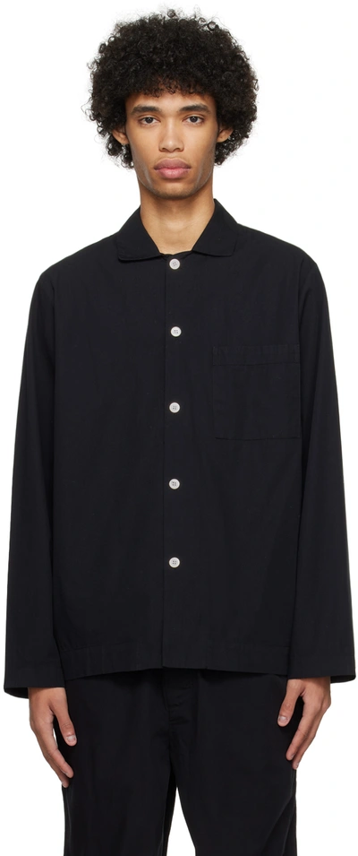 Shop Tekla Black Long Sleeve Pyjama Shirt In All Black
