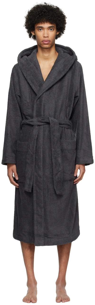 Shop Tekla Gray Hooded Bathrobe In Ash Black - Solid