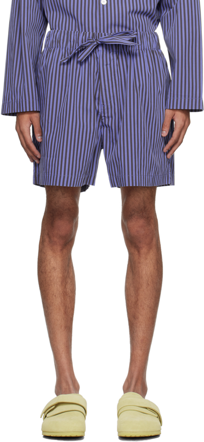Shop Tekla Blue & Brown Drawstring Pyjama Shorts In Verneuil Stripes
