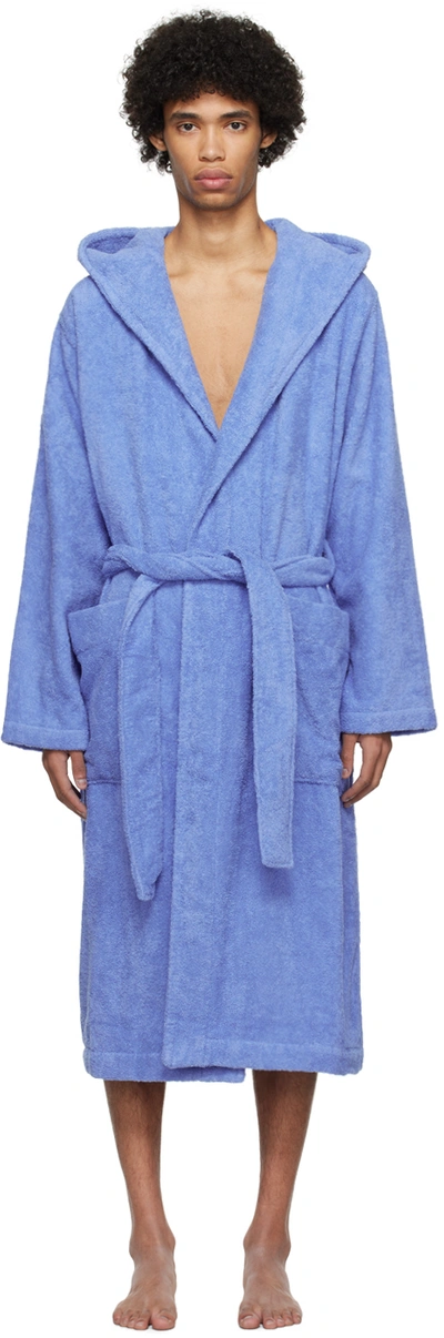 Shop Tekla Blue Hooded Bathrobe In Clear Blue - Solid