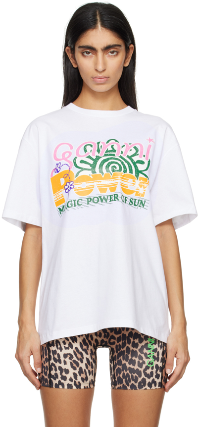 Shop Ganni White Future Heavy Sun T-shirt In 151 Bright White