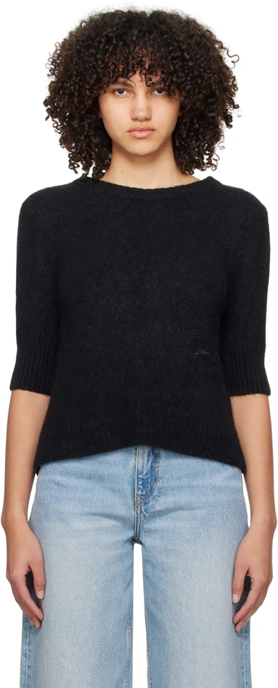 Ganni Black Wool Blend Sweater In 099 Black