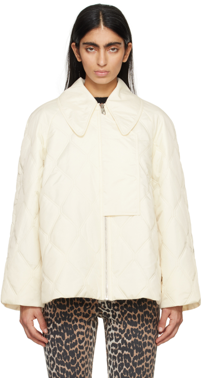 Ganni Diamond Quilted Recycled Polyester Jacket In 135 Egret