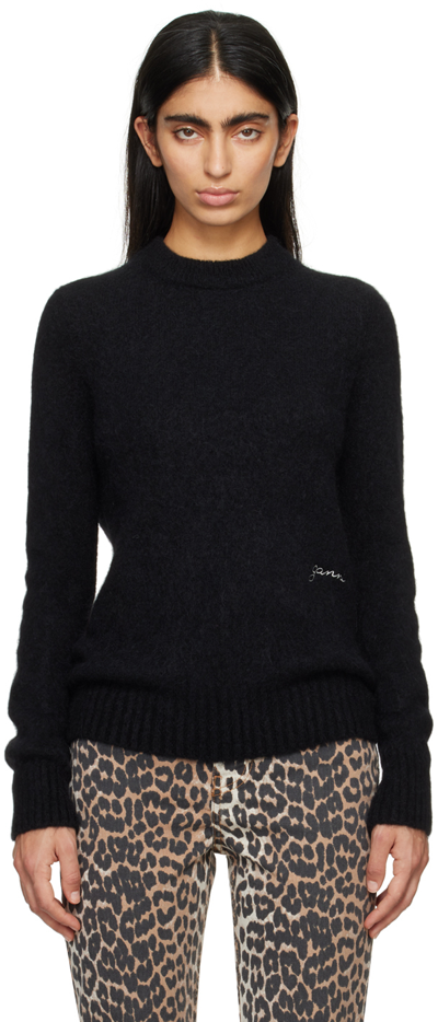 Shop Ganni Black O-neck Sweater In 099 Black