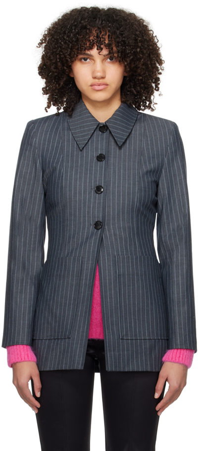 Shop Ganni Gray Striped Blazer In 016 Gray Pinstripe