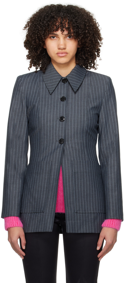 Ganni Stretch Stripe Blazer In 016 Gray Pinstripe
