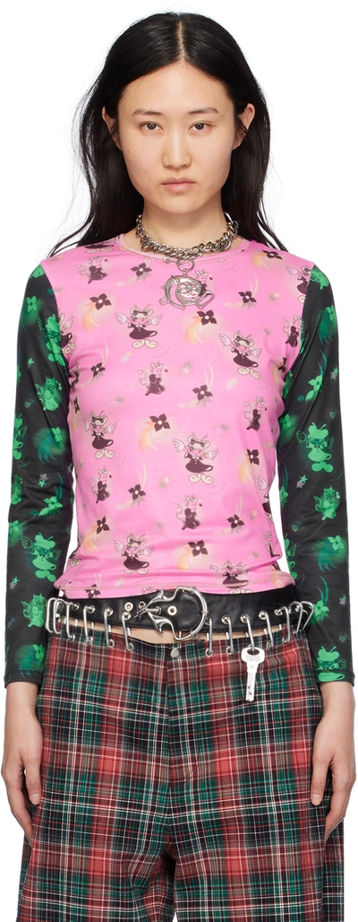Shop Chopova Lowena Pink Neon Swoosh Long Sleeve T-shirt In Pink Multi