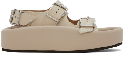 Shop Mm6 Maison Margiela Beige Webbing Slip-on Platform Sandals In H9970 Pebble/doeskin