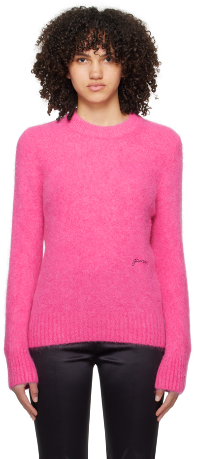 Shop Ganni Pink Brushed Sweater In 072 Cone Flower