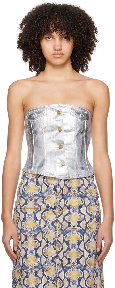 Ganni Women Organic Cotton Denim Corset In 151 Bright White