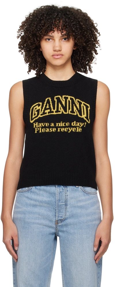 Shop Ganni Black Jacquard Vest In 099 Black