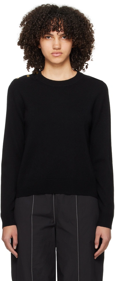 Shop Ganni Black Buttoned Sweater In 099 Black