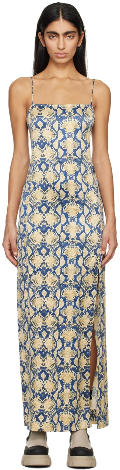 Ganni V-neckline Dress With Python Pattern In 883 Safari