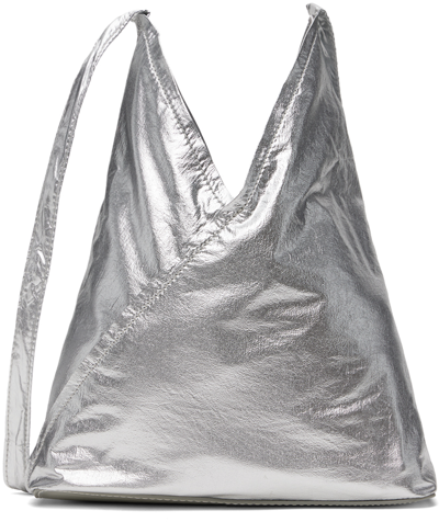 Shop Mm6 Maison Margiela Silver Triangle Ballet Bag In T9002 Silver