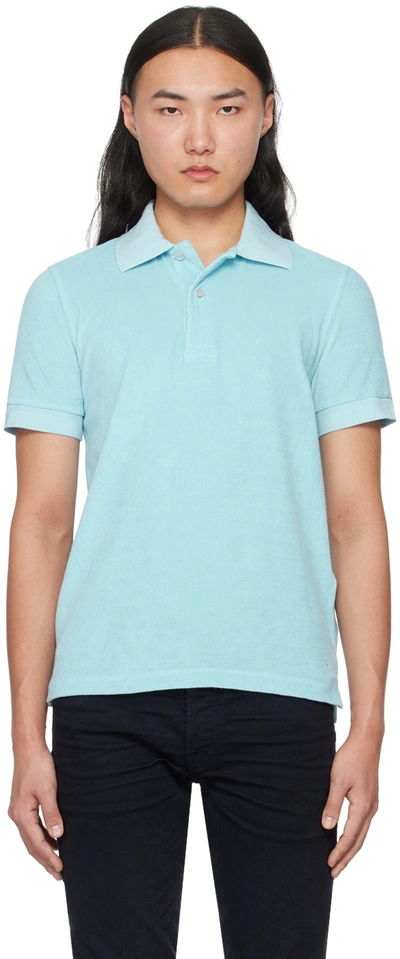 Shop Tom Ford Blue Towelling Polo In Sky