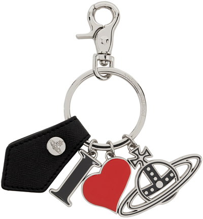 Shop Vivienne Westwood Black & Silver I Love Orb Keychain In N401 Black
