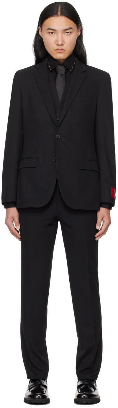 Shop Hugo Black Three-piece Suit In Black 001