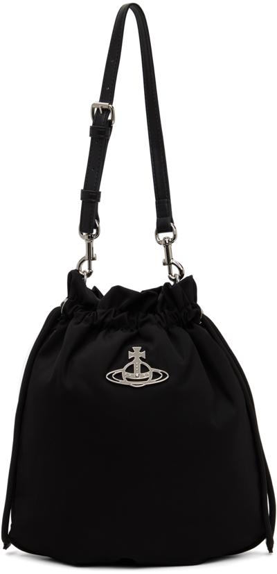 Shop Vivienne Westwood Black Re-nylon Drawstring Bag In N401 Black