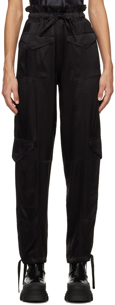 Ganni Black Cargo Pants With Drawstring In Satin Woman In 099 Black