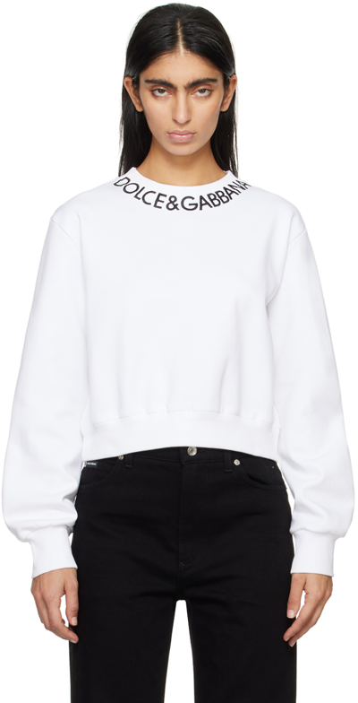 Shop Dolce & Gabbana White Cropped Sweatshirt In W0800 Bianco Ottico