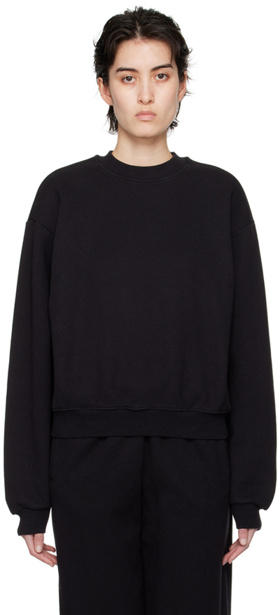 Shop Skims Black Cotton Fleece Classic Crewneck Sweatshirt In Onyx