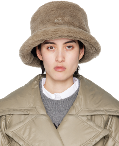 Shop Ganni Taupe Fluffy Tech Bucket Hat In 873 Oyster Gray