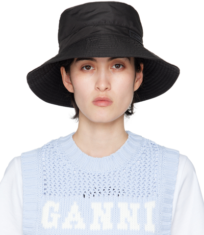 Shop Ganni Back Recycled Tech Bucket Hat In 099 Black