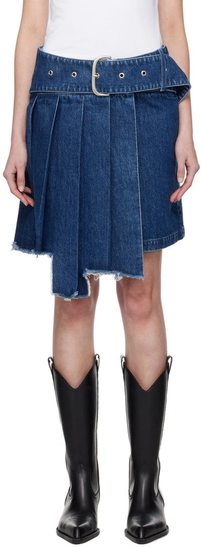 Shop Off-white Blue Pleated Denim Miniskirt