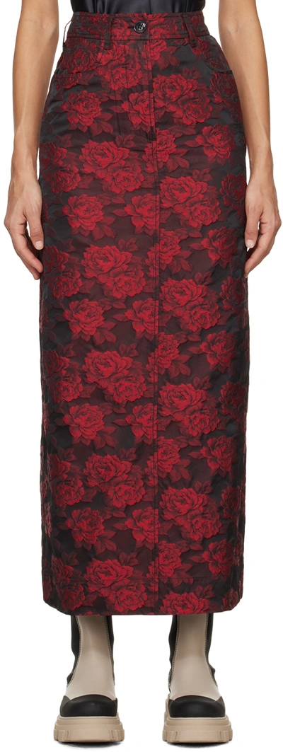 Shop Ganni Red Botanical Maxi Skirt In 472 High Risk Red