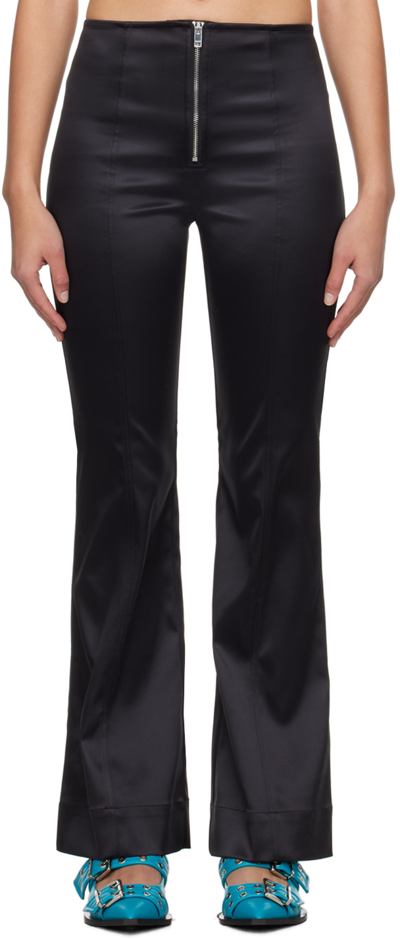Ganni Double Satin Flared Trousers In 099 Black