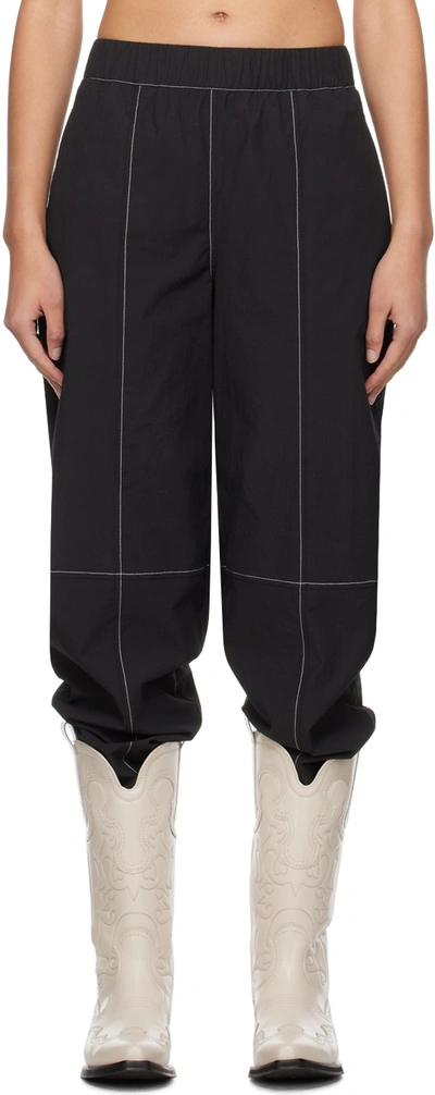 Ganni Womens Black Curved-leg Mid-rise Organic Cotton-blend Trousers In 099 Black