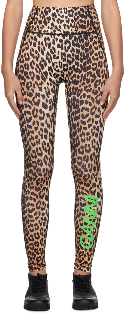 Shop Ganni Brown Active Leggings In 943 Leopard