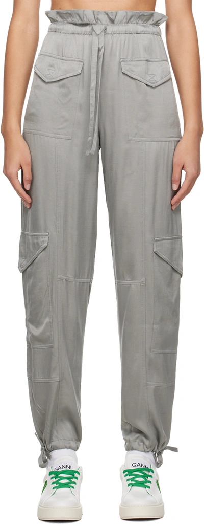 Shop Ganni Gray Washed Trousers In 523 Frost Gray