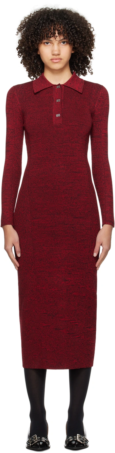 Ganni Melange Rib Long Sleeve Polo Dress In 472 High Risk Red