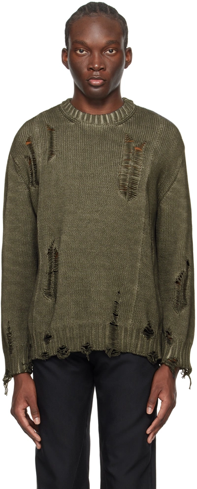 Shop Juunj Khaki Distressed Sweater In 4 Ash