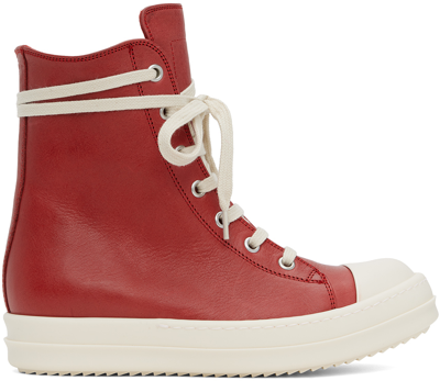 Shop Rick Owens Red Washed Sneakers In 311 Cardinal Red/mil