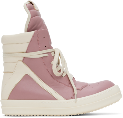 Shop Rick Owens Pink & Off-white Geobasket Sneakers In 6311 Dusty Pink/milk