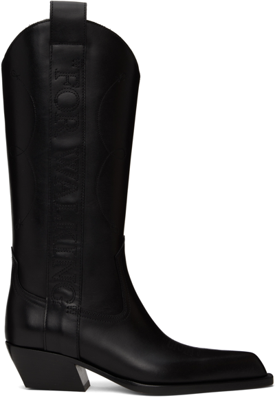 Off-white For Walking Leather Western Boots With Embroideries In Black