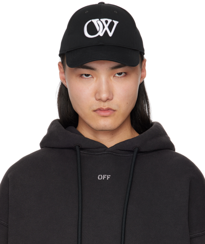 Shop Off-white Black Drill Embroidered 'ow' Baseball Cap In Black White