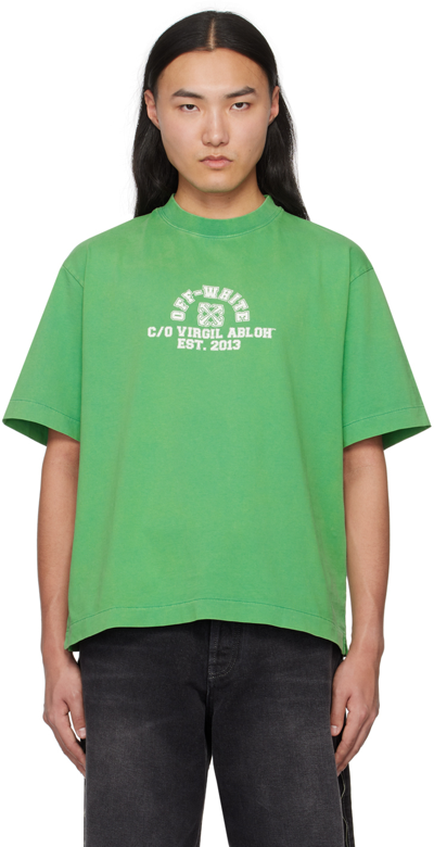 Shop Off-white Green Printed T-shirt In College Gree