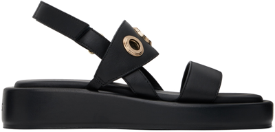 Shop Hugo Boss Black Leather Eyelet Sandals In 1 Black